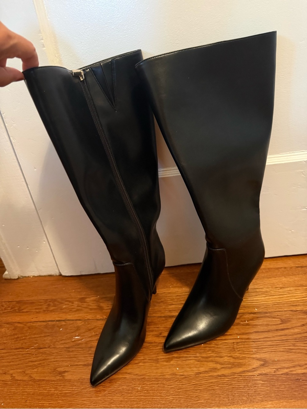 INC International Concepts Black Pointed-Toe Knee-High Heeled Boots